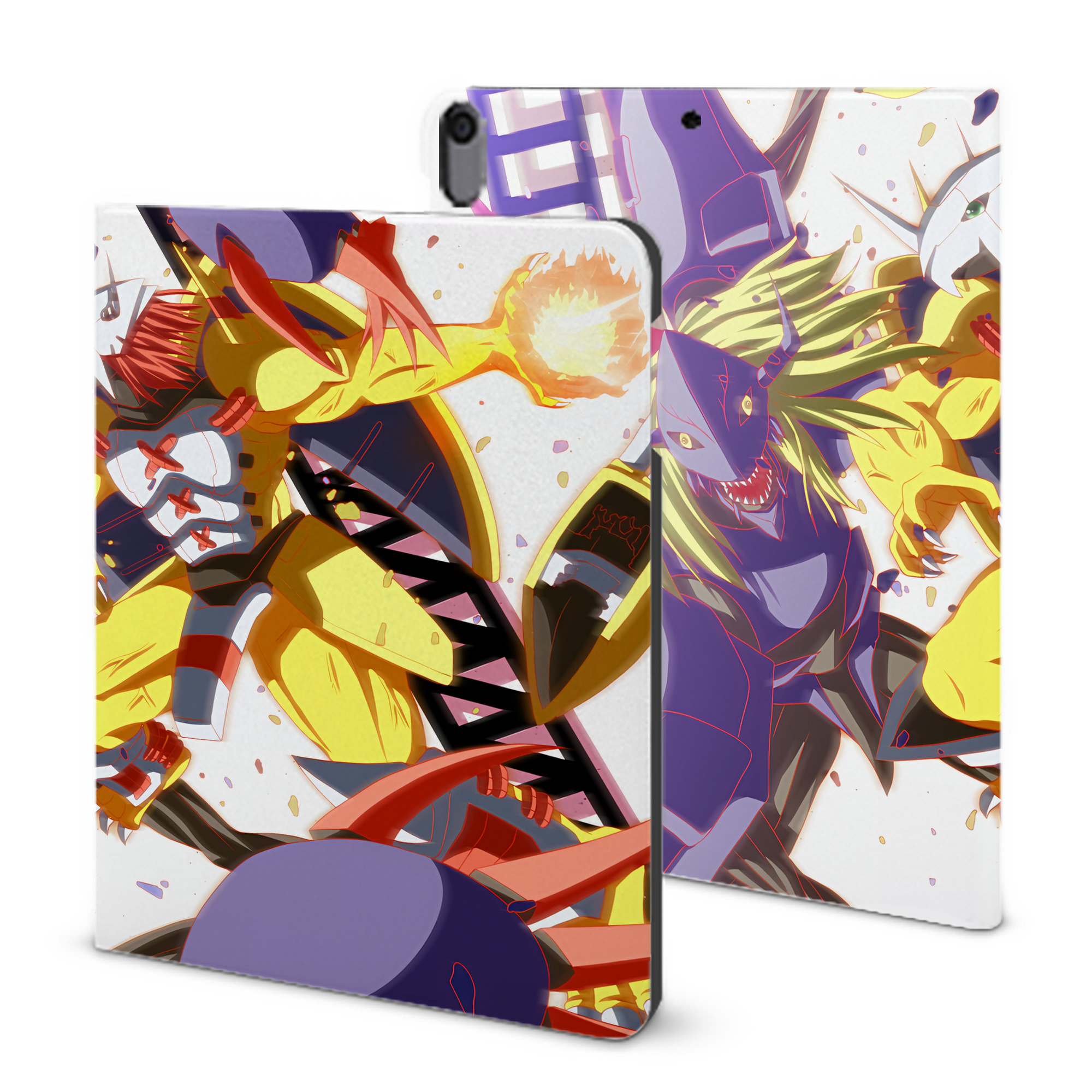 （画像用） Digimon デジタルモンスター/デジモン IPad ケース ブック型 PUレザー TPU 耐衝撃 軽量 薄型 ペン収納なし 全面保護 IPad 各モデル対応